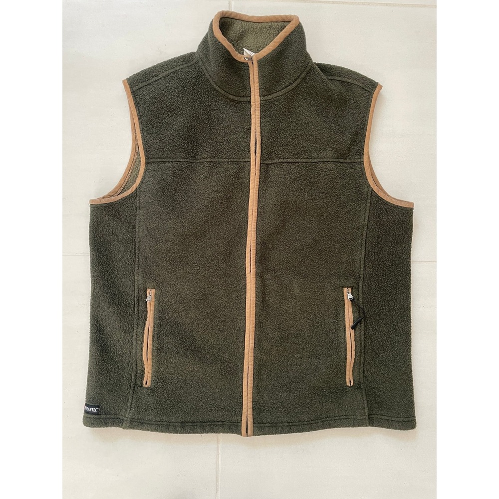 Aigle Polartec Fleece Vest Men XL Olive Green Full Zip Gilet Bodywarmer Layering